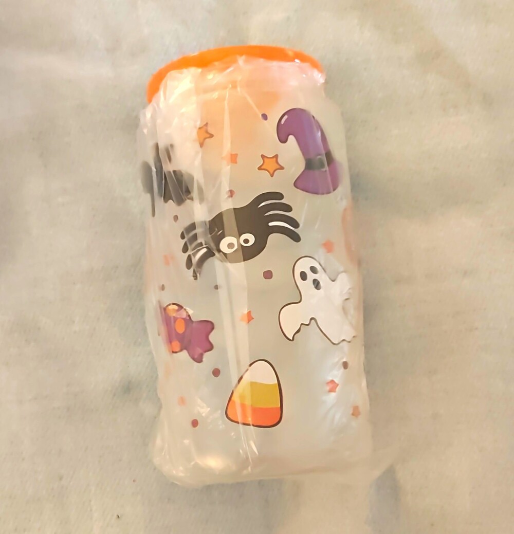 Halloween Plastic Tumbler w/ Twist Orange Lid, Ghost & Spider, 11-20 oz